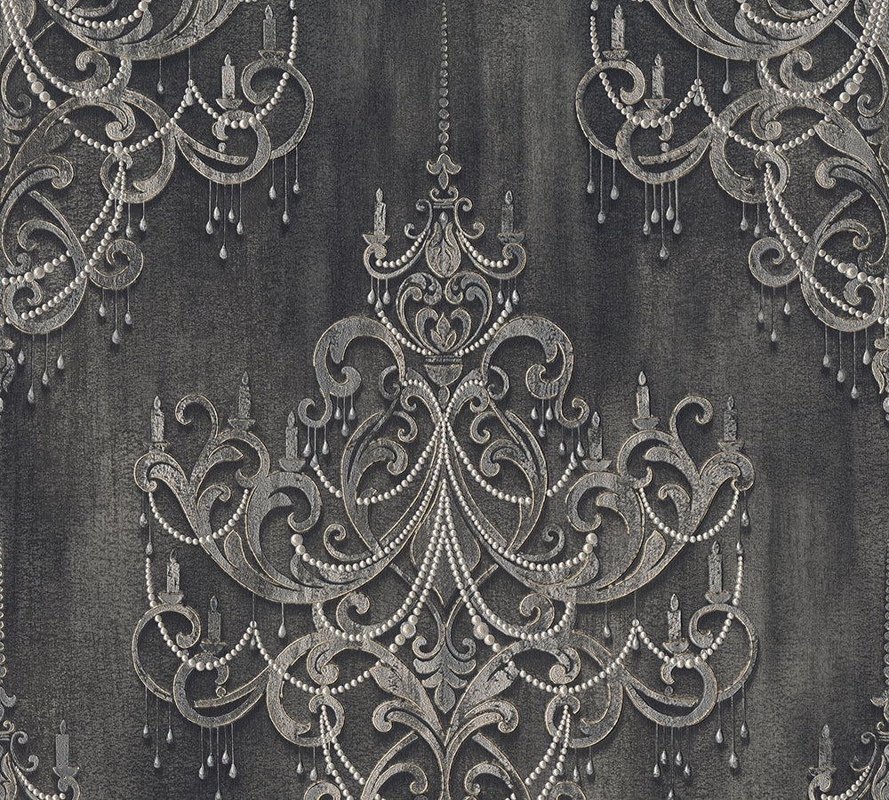Mata Hari - Vintage Baroque damask wallpaper AS Creation Roll Dark Grey  380964