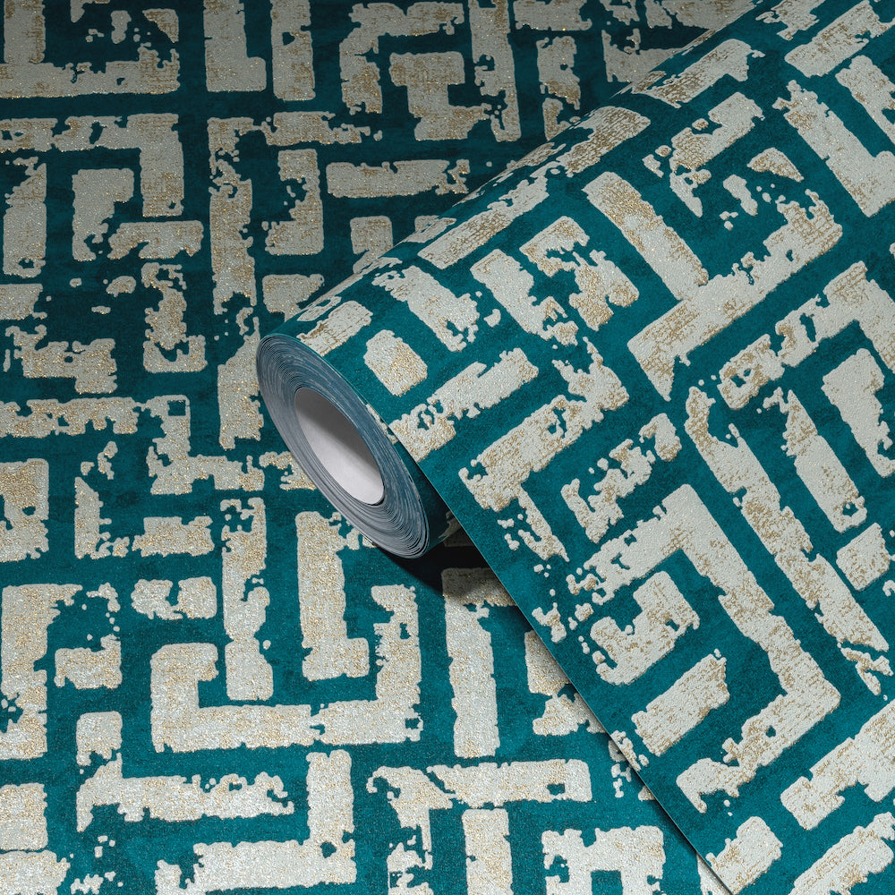 My Home My Spa - Metallic Maze geometric wallpaper AS Creation    