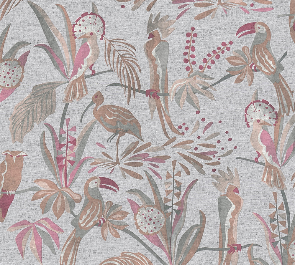 House of Turnowsky - Birds botanical wallpaper AS Creation Roll Grey  388981