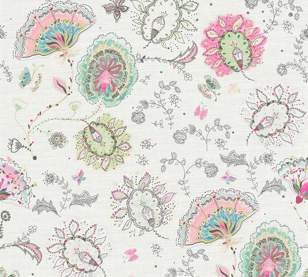 House of Turnowsky - Funky Floral  Leaves botanical wallpaper AS Creation Roll Cream  388991