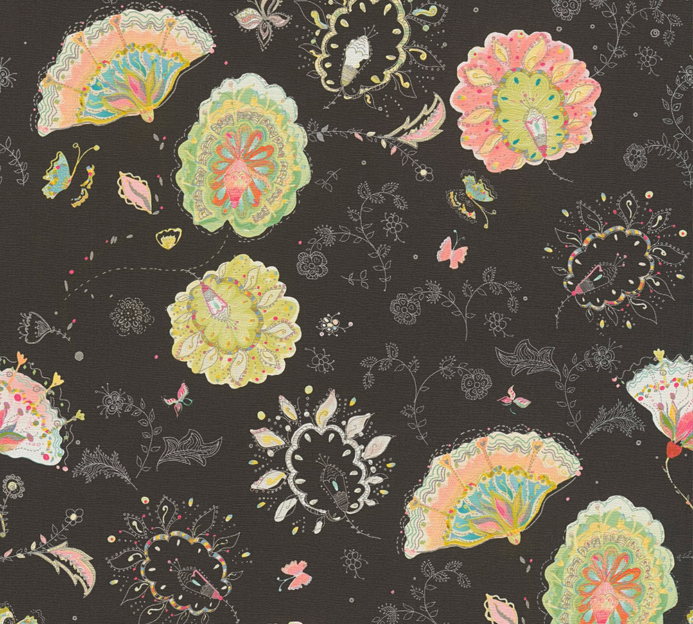 House of Turnowsky - Funky Floral  Leaves botanical wallpaper AS Creation Roll Black  388992