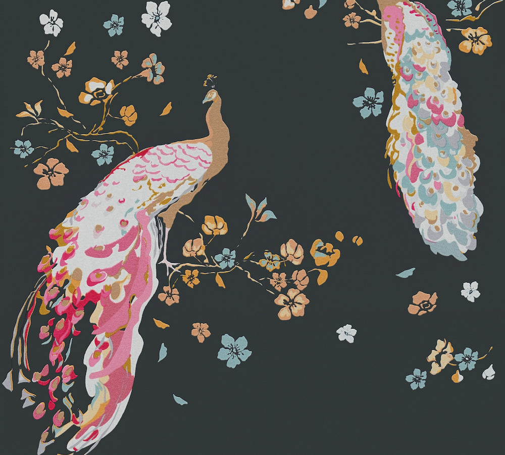 House of Turnowsky - Peacocks botanical wallpaper AS Creation Roll Black  389061