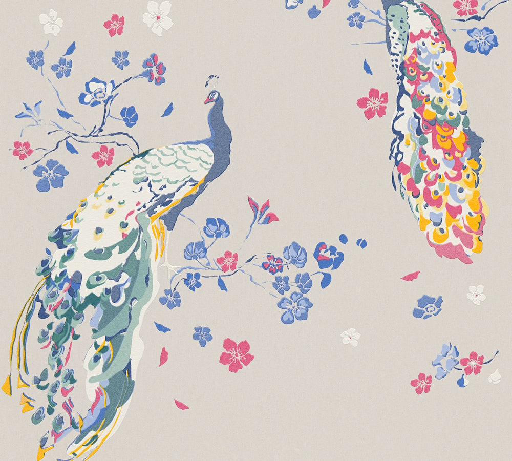 House of Turnowsky - Peacocks botanical wallpaper AS Creation Roll Beige  389064