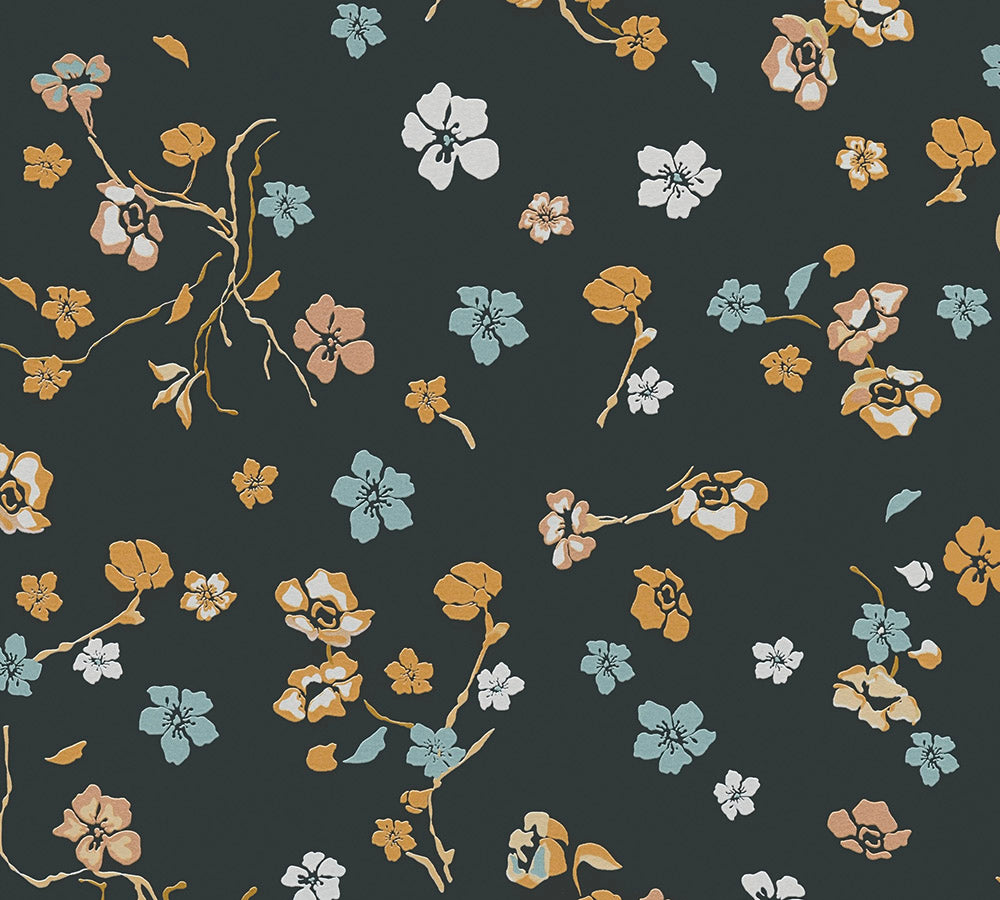 House of Turnowsky - Country Flowers botanical wallpaper AS Creation Roll Black  389071