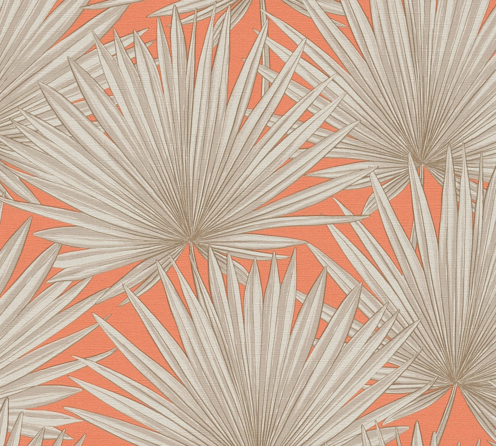 Antigua - Palm Leaves botanical wallpaper AS Creation Roll Orange  390903