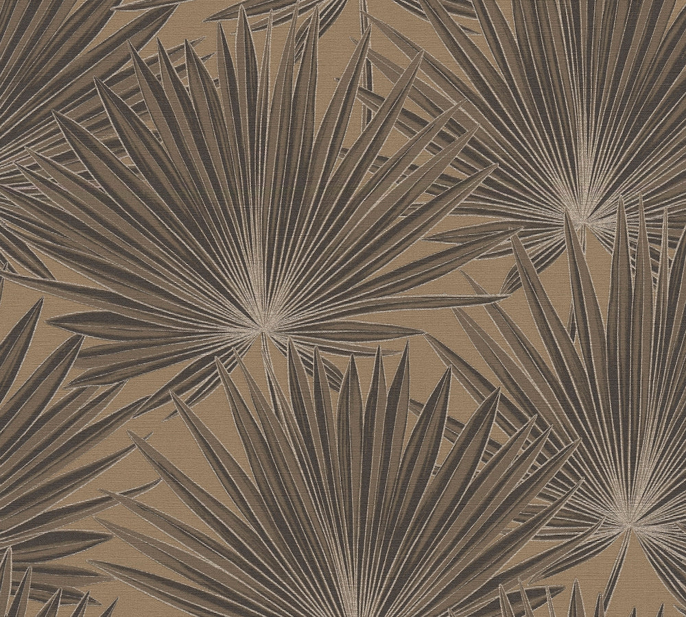 Antigua - Palm Leaves botanical wallpaper AS Creation Roll Brown  390904
