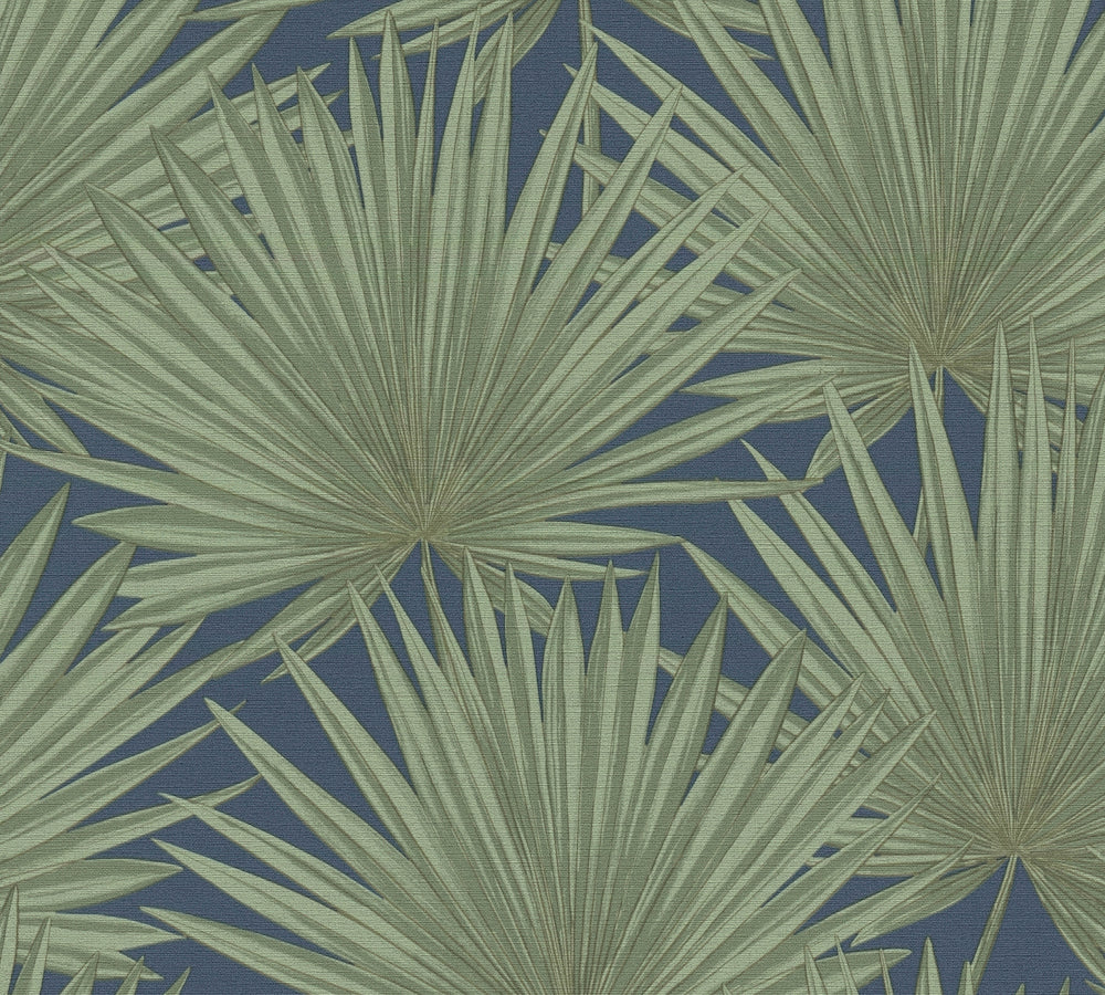 Antigua - Palm Leaves botanical wallpaper AS Creation Roll Dark Blue  390905