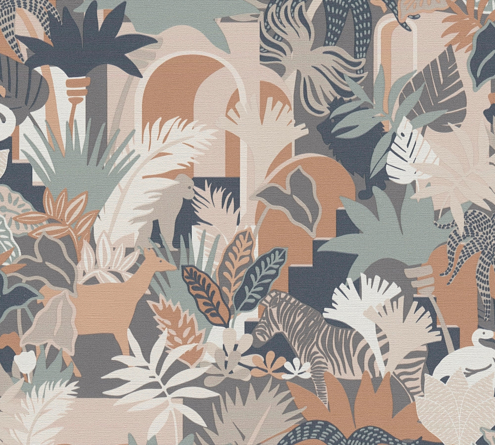 Antigua - Jungle Animals botanical wallpaper AS Creation Roll Taupe  390964