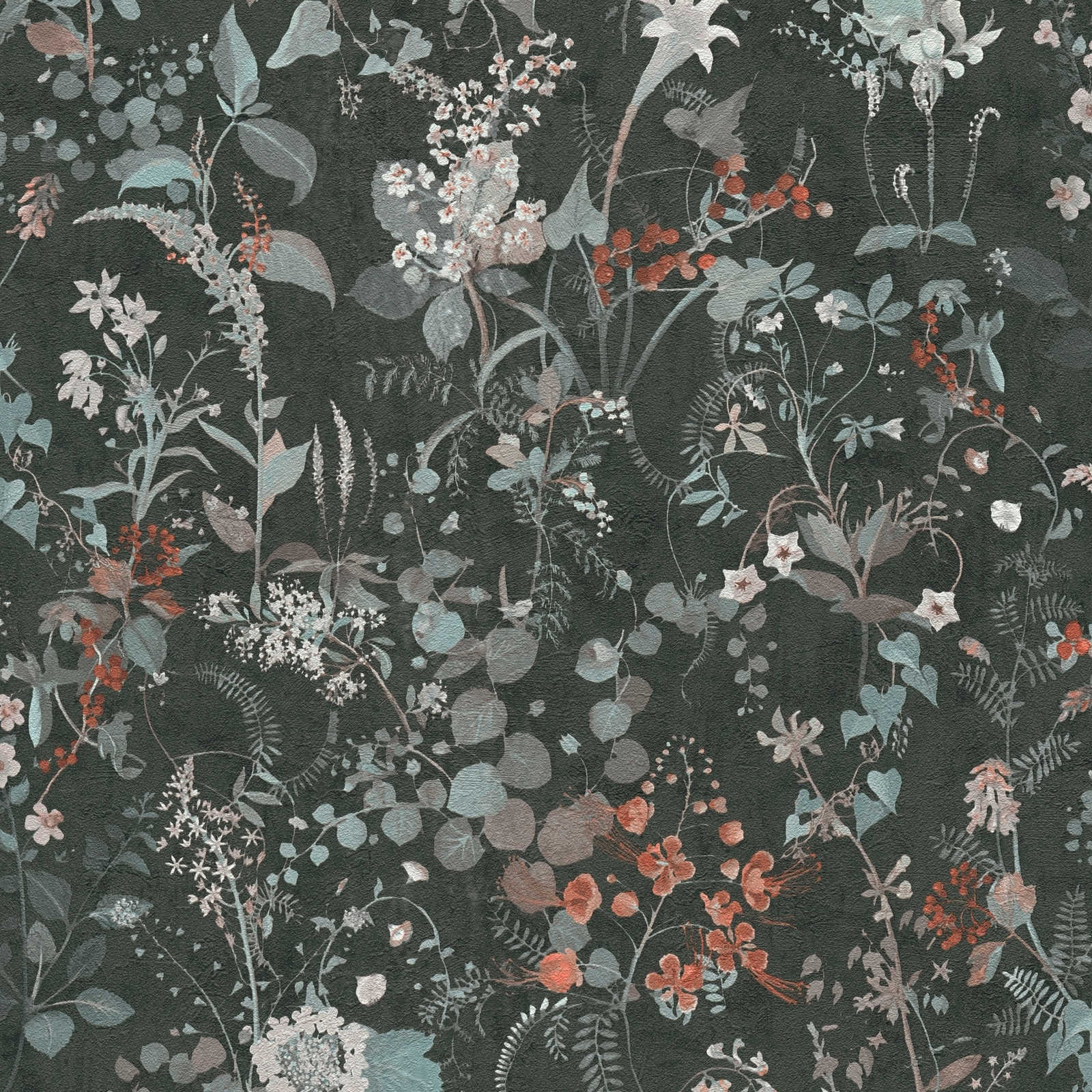The Bos - Flowers & Berries botanical wallpaper AS Creation Roll Dark Grey  388254