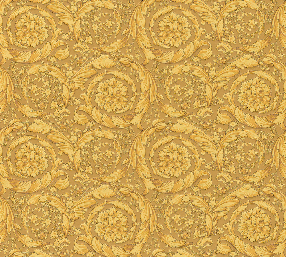 Versace 4-  Classic Floral Swirls designer wallpaper AS Creation Roll Yellow & Gold  935833