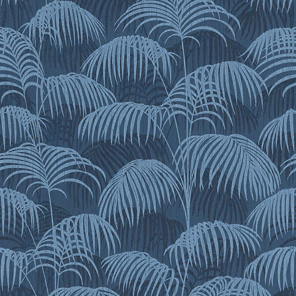 Tessuto 2 - Flocked Palms textile wallpaper AS Creation Roll Blue  961983