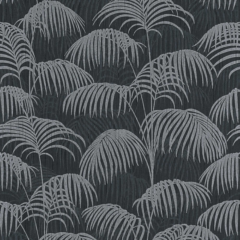 Tessuto 2 - Flocked Palms textile wallpaper AS Creation Roll Black  961984