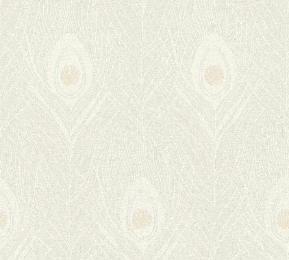 Absolutely Chic - Peacock Feather botanical wallpaper AS Creation Sample Cream  369711-S