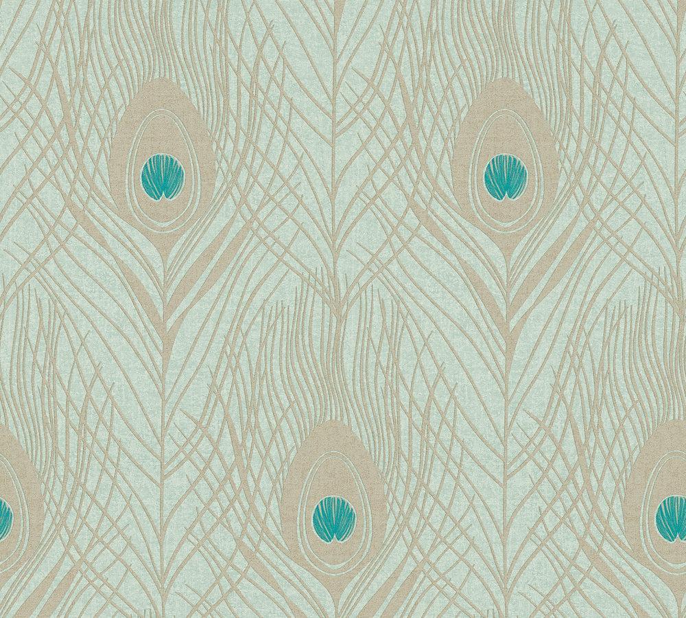 Absolutely Chic - Peacock Feather botanical wallpaper AS Creation Sample Light Blue  369713-S