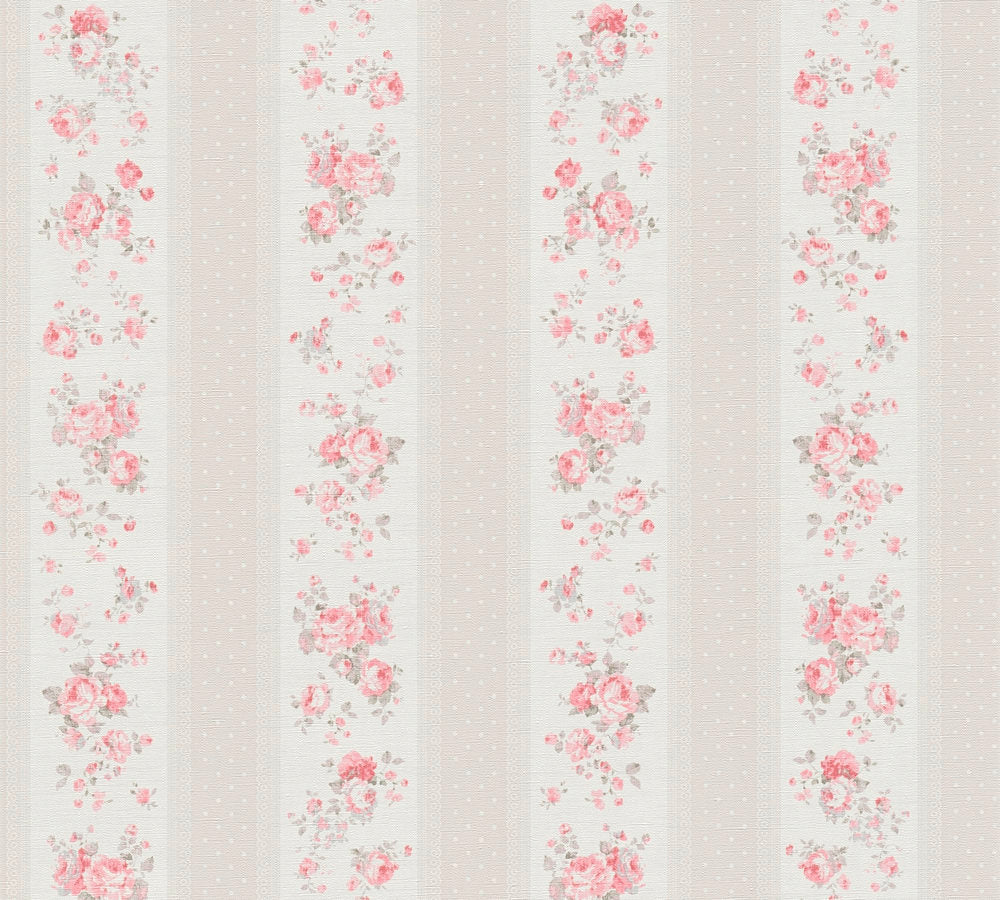 Maison Charme - Stripes & Flowers stripe wallpaper AS Creation Roll Light Taupe  390694