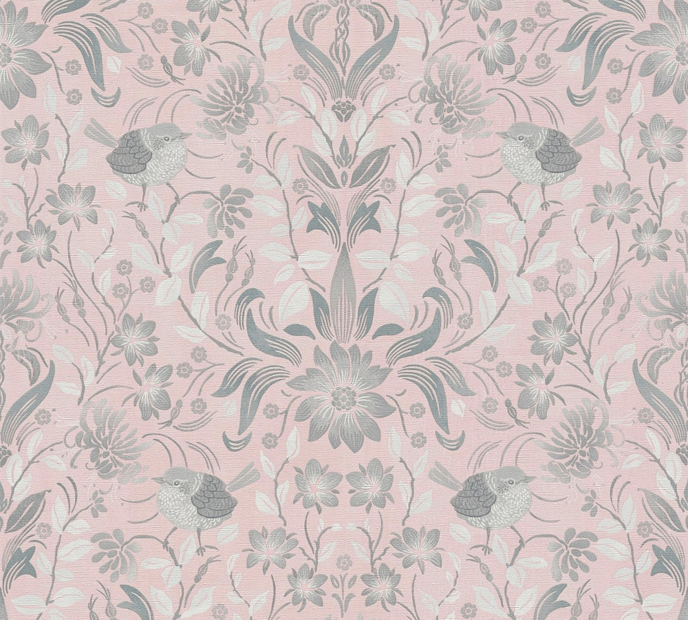 Maison Charme - Floral with Birds botanical wallpaper AS Creation Roll Light Pink  390752