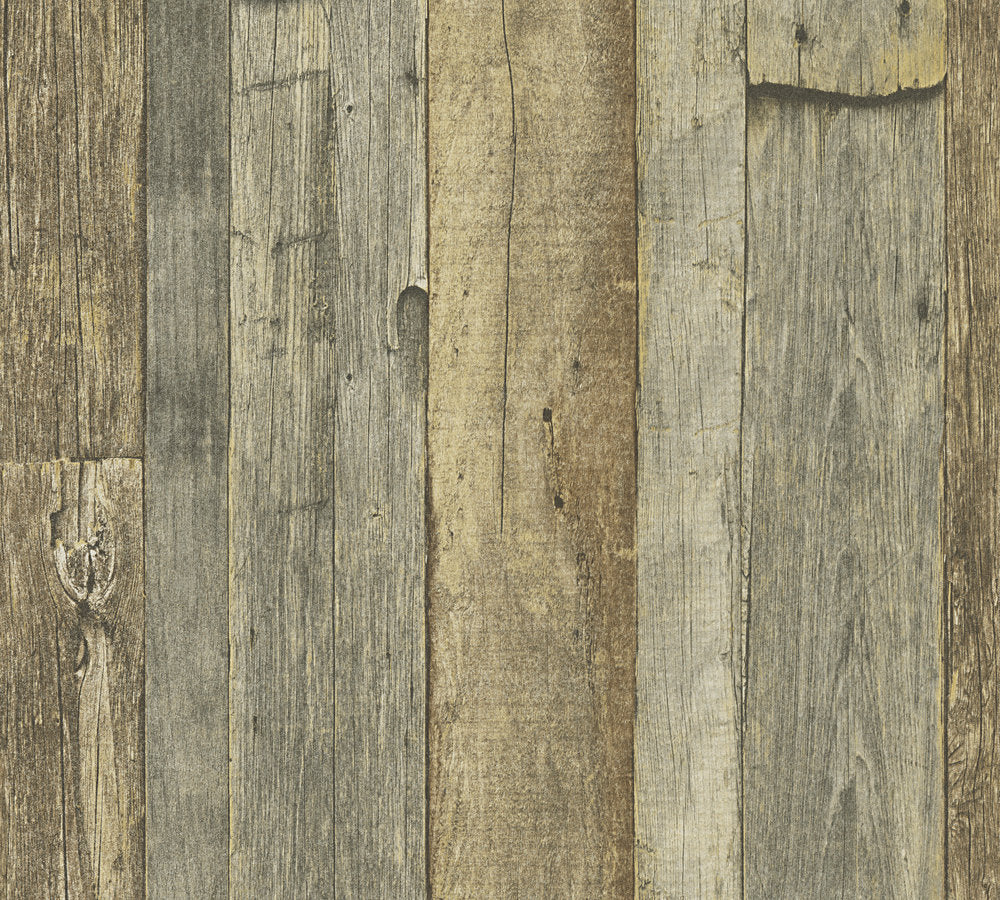 Industrial Elements - Aged Timber industrial wallpaper AS Creation Roll Brown  959313