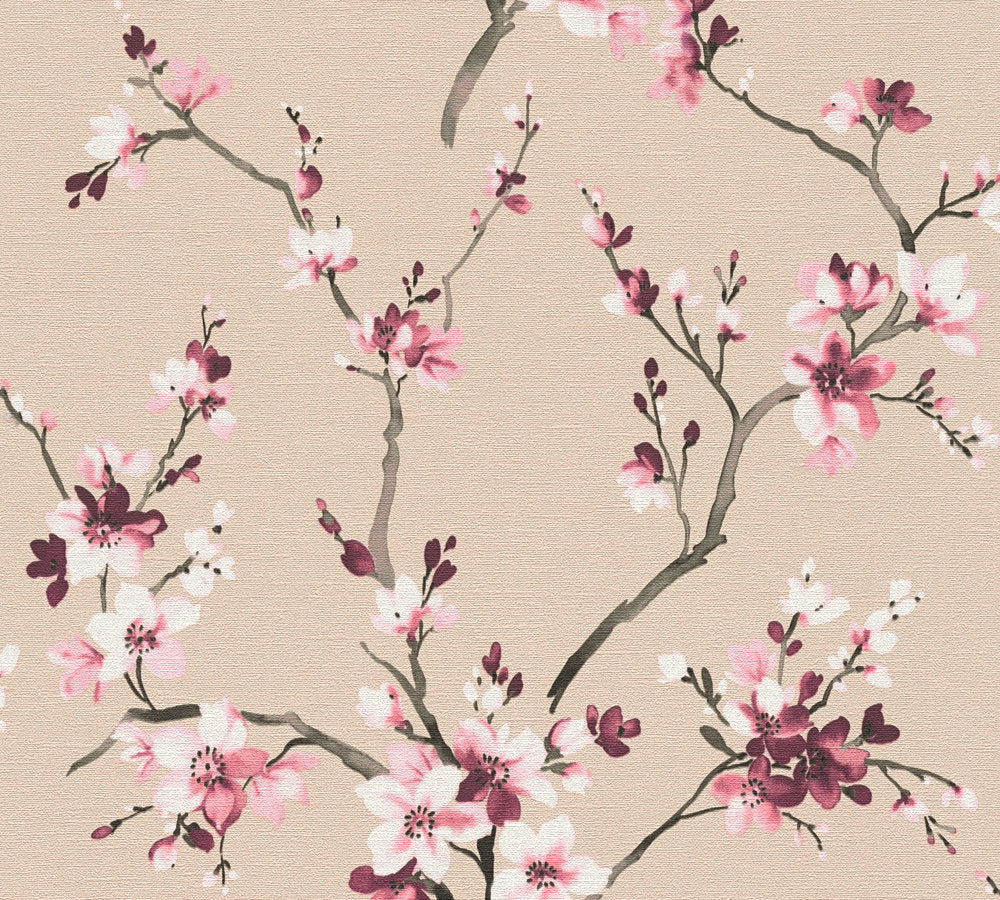 Desert Lodge - Cherry Blossom botanical wallpaper AS Creation Roll Pink  385203