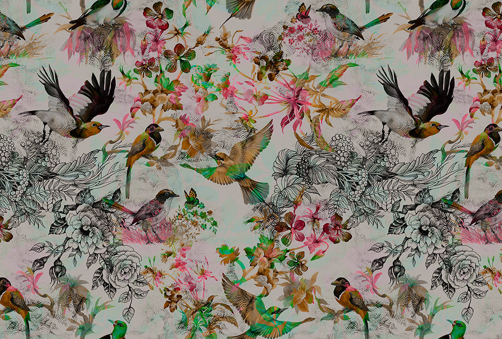 Walls By Patel - Funky Birds digital print AS Creation Pink   110176