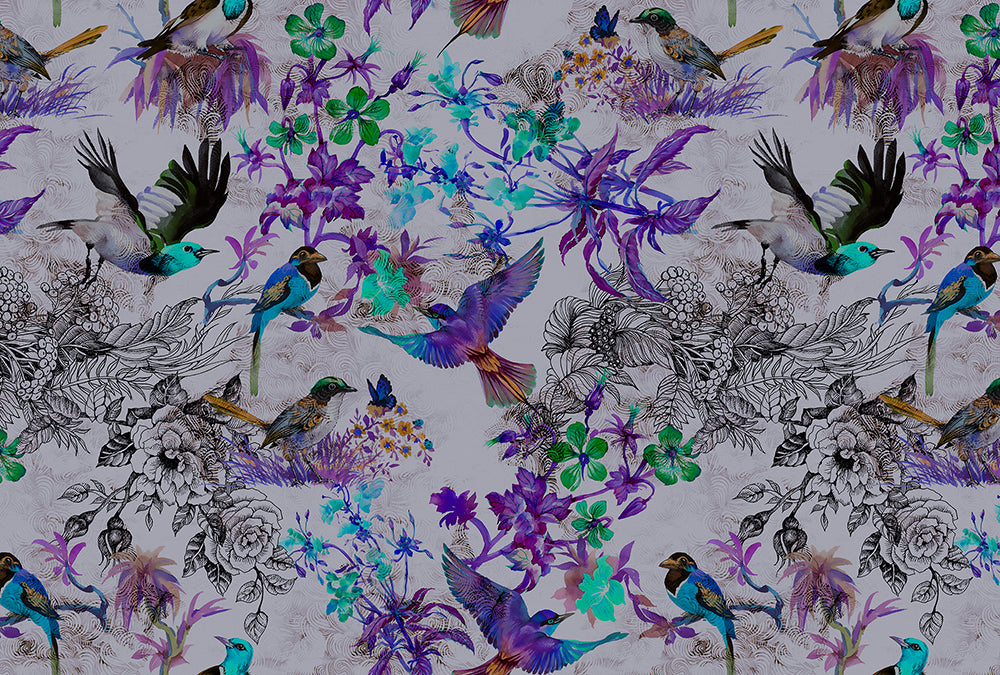 Walls By Patel - Funky Birds digital print AS Creation Purple   110181