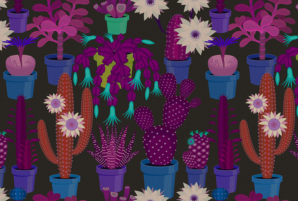 Walls by Patel 2 - Cactus Garden digital print AS Creation Purple   114142