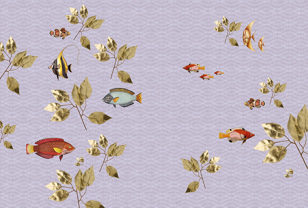 Walls by Patel 2 - Brilliant Fish digital print AS Creation Purple   114342