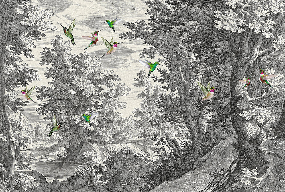 Walls by Patel 3 - Fancy Forest with Birds digital print AS Creation Grey   DD121876