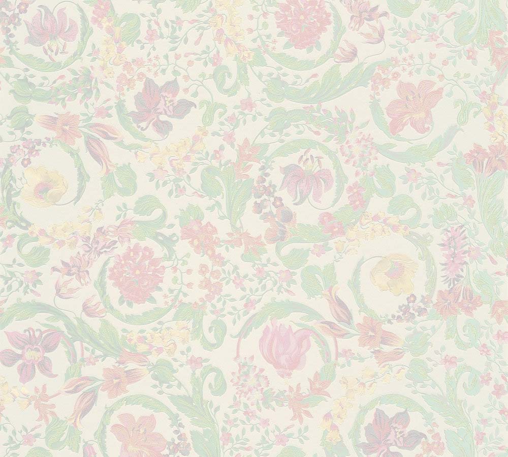 Versace 5 -  Floral Virtus designer wallpaper AS Creation Roll Light Green  387062