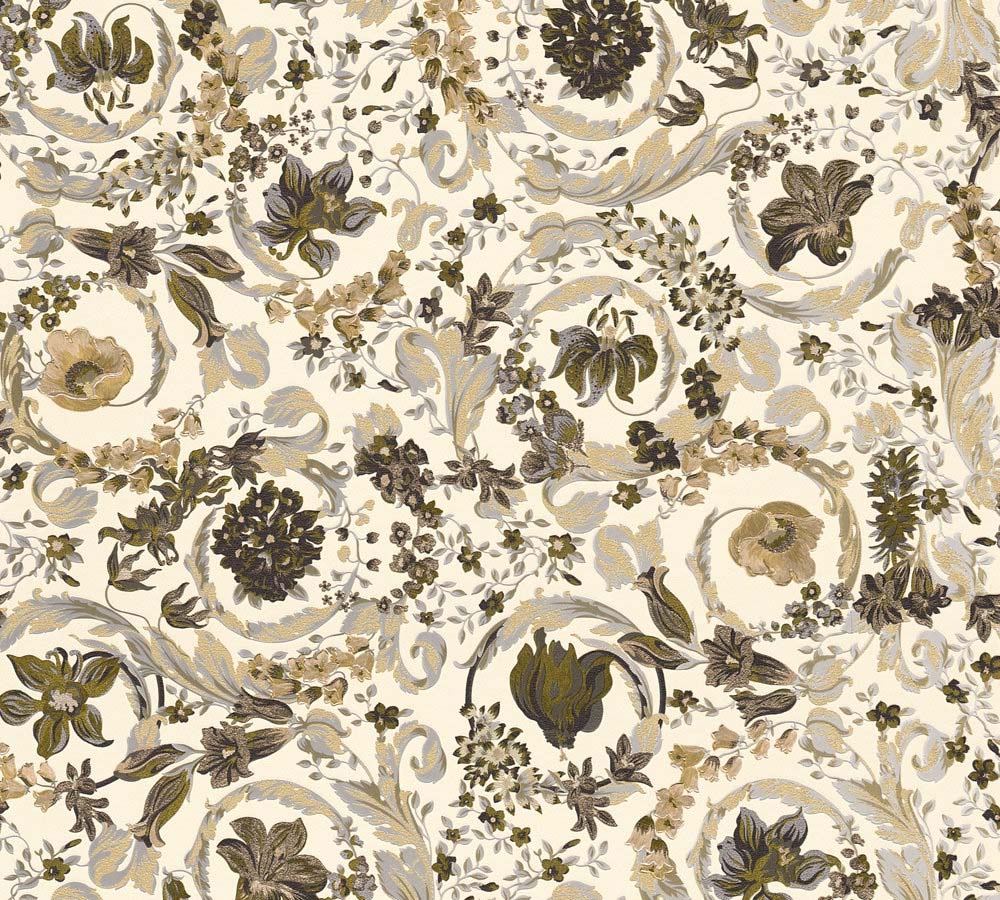 Versace 5 -  Floral Virtus designer wallpaper AS Creation Roll Grey  387066