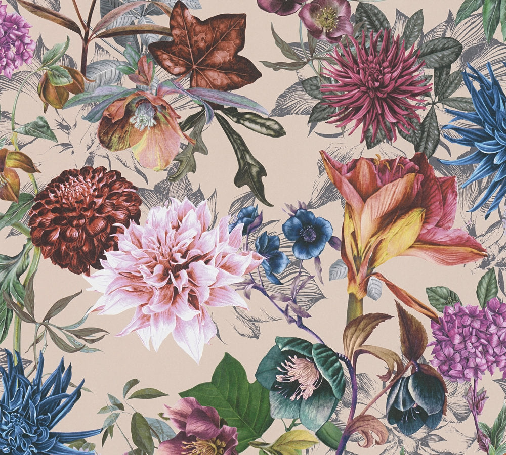 Dream Flowery - Flowers botanical wallpaper AS Creation Roll Beige  381755