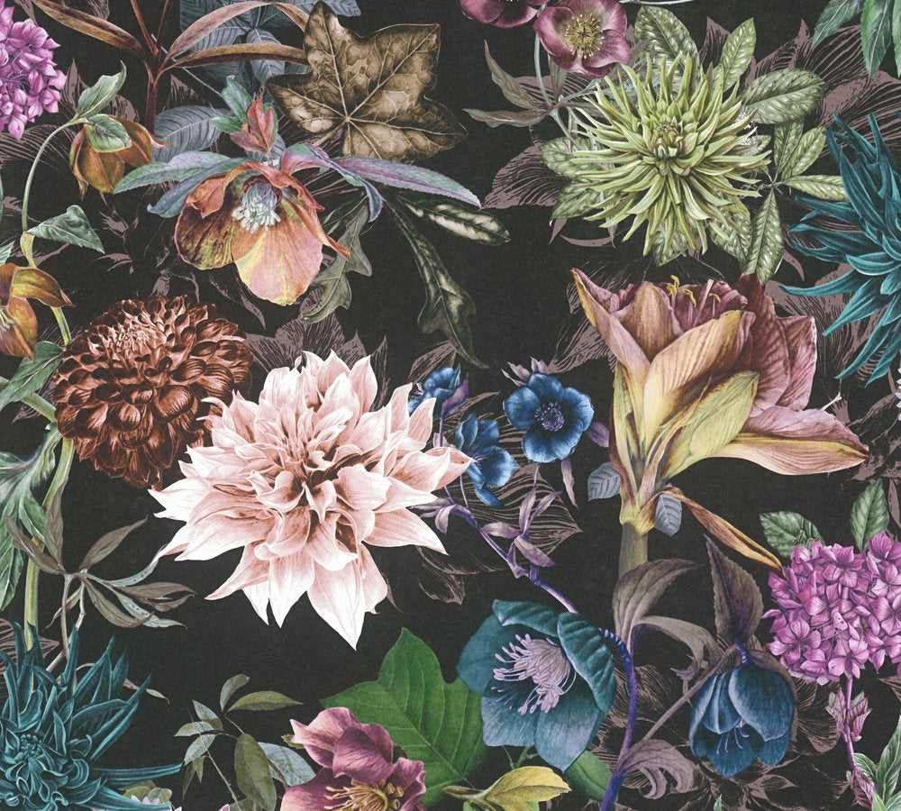 Dream Flowery - Flowers botanical wallpaper AS Creation Roll Black  381757