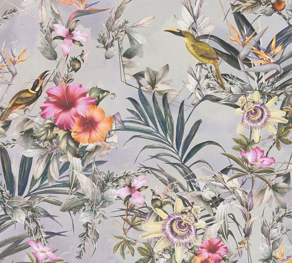 Dream Flowery - Hibiscus botanical wallpaper AS Creation Roll Grey  381782
