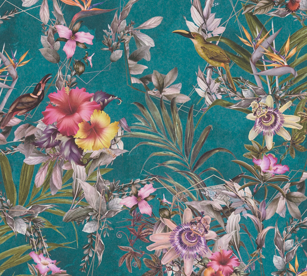 Dream Flowery - Hibiscus botanical wallpaper AS Creation Roll Green  381783
