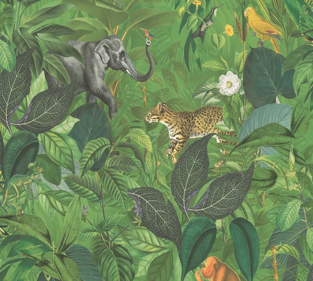 Pint Walls - Jungle botanical wallpaper AS Creation Roll Green  387241
