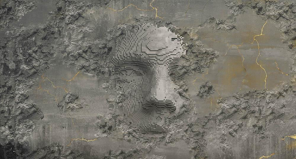 Cobalt - Kintsugi digital print Muance Grey   MU12040