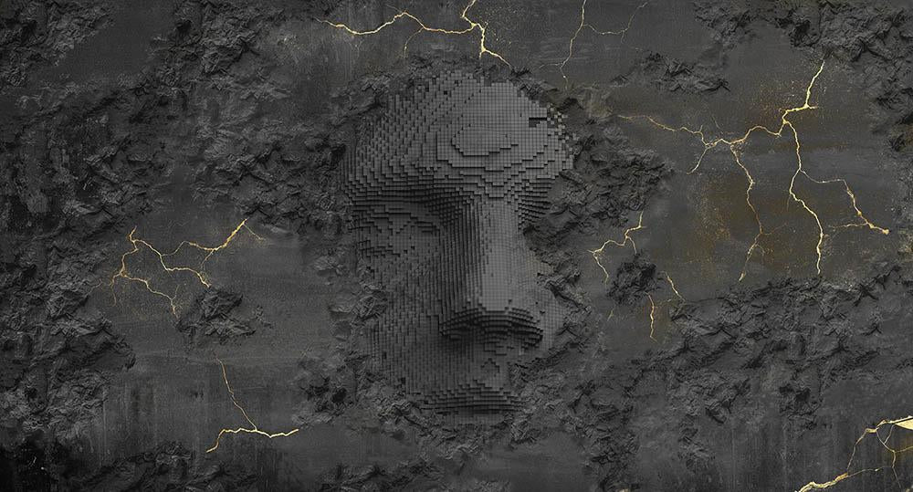 Cobalt - Kintsugi digital print Muance Charcoal   MU12041