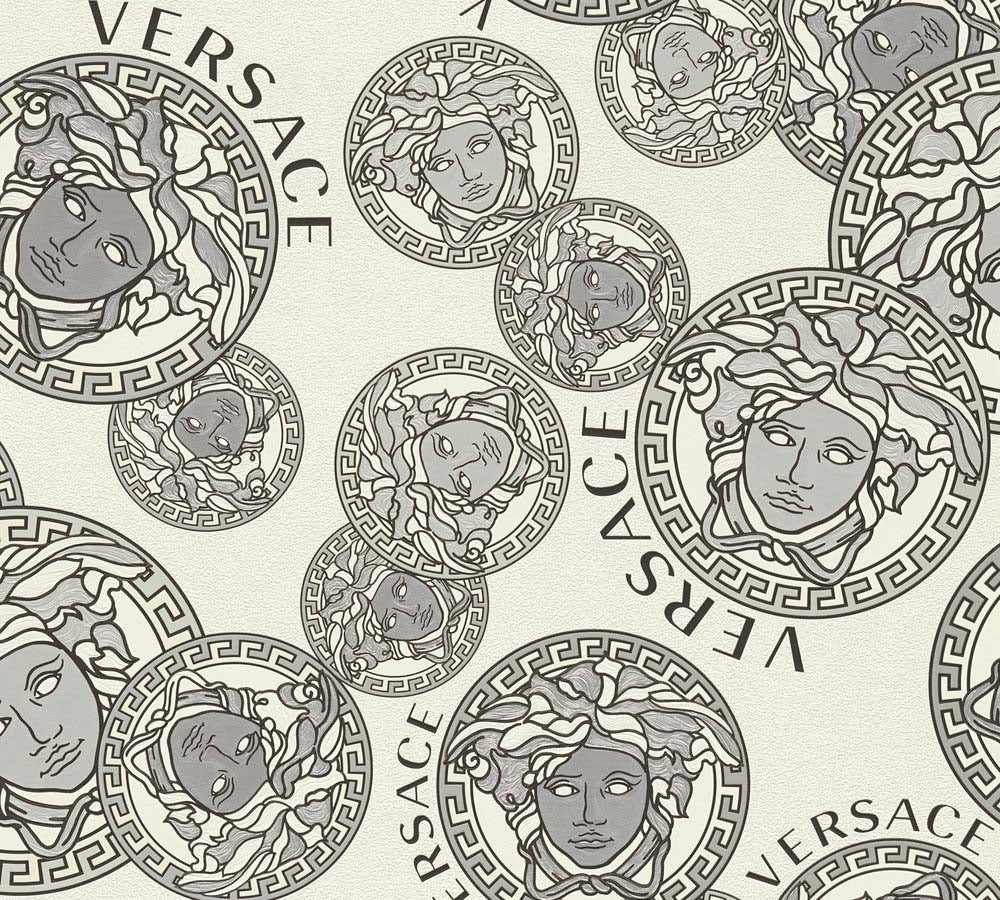 Versace 5 -  Medusa Duo designer wallpaper AS Creation Roll Silver  386102