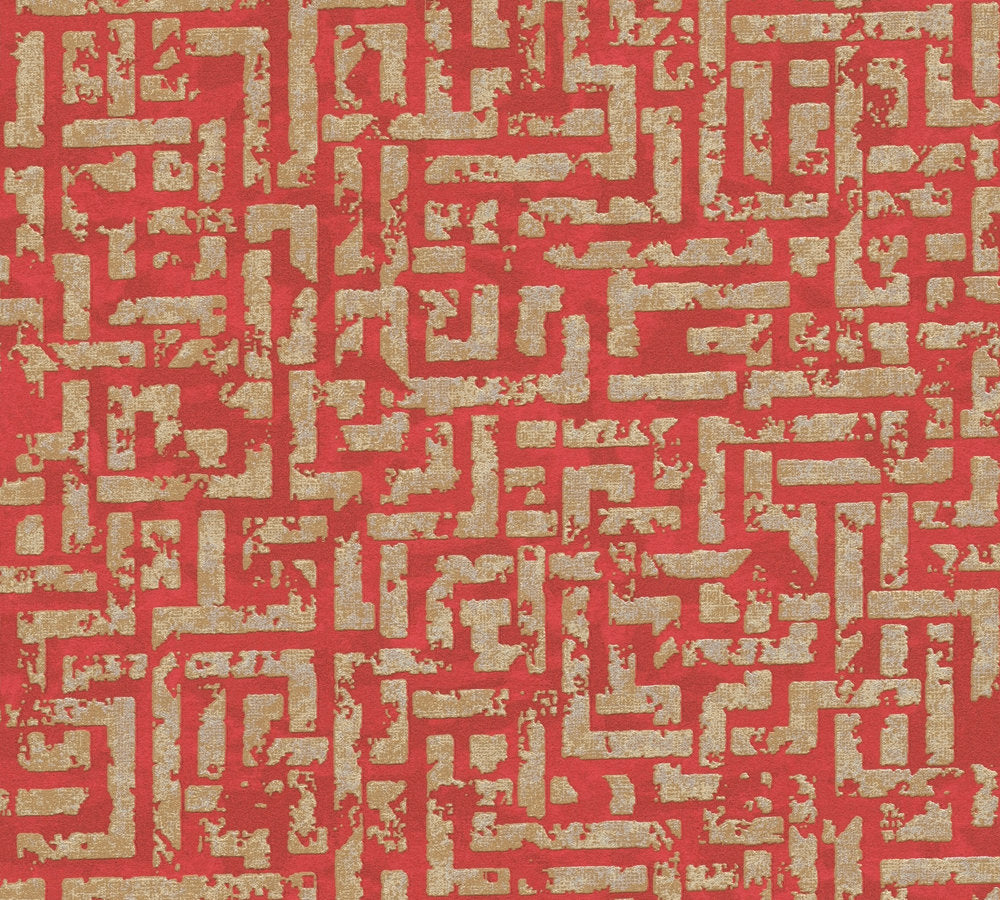 My Home My Spa - Metallic Maze geometric wallpaper AS Creation Roll Red  386954