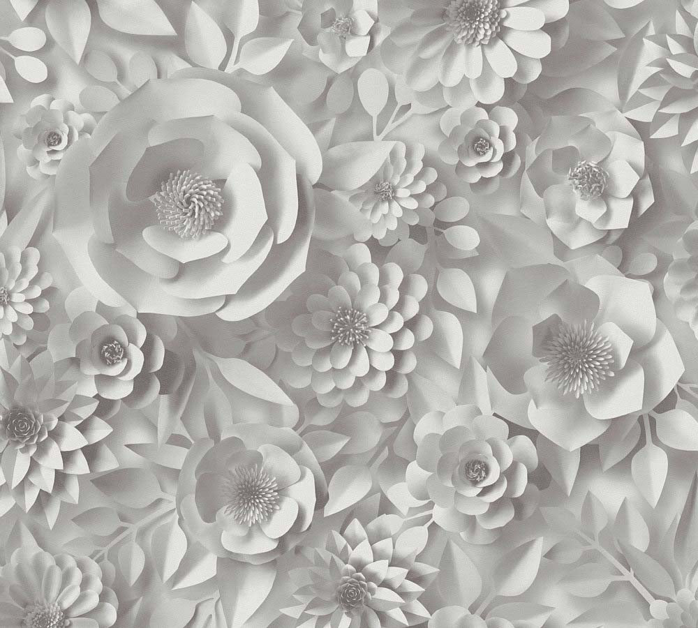 Pint Walls -  3D Effect Roses botanical wallpaper AS Creation Roll Grey  387181