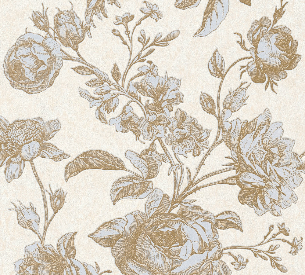 My Home My Spa - Vintage Roses botanical wallpaper AS Creation Roll Gold  387003