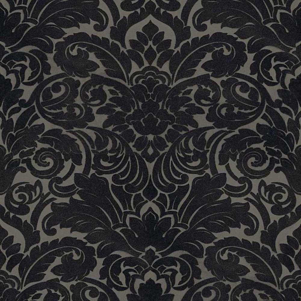 Castello - Flocked Damask textile wallpaper AS Creation Roll Dark Grey  335836