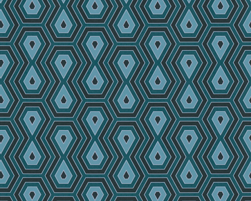Jungle Chic - Tropical Geometrics geometric wallpaper AS Creation Roll Blue  377072